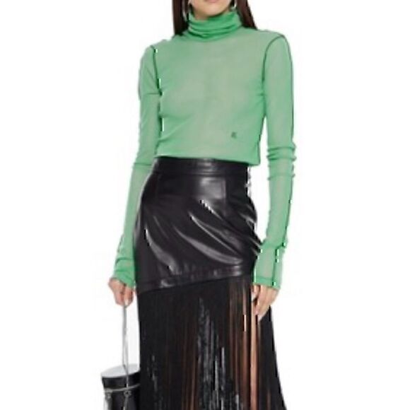 Helmut  Lang  Stretch-Mesh  Turtleneck  Top  Size  S Radiated Green  New - Picture 3 of 8